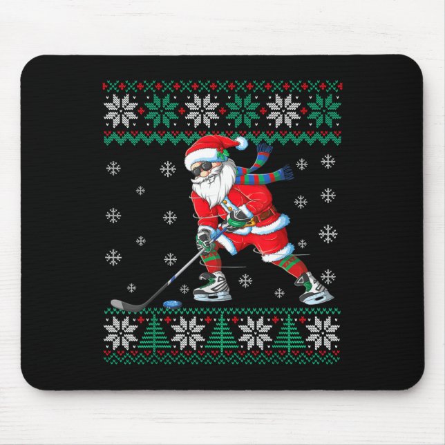 Funny Santa Claus Christmas Ice Hockey Ugly Sweate Mouse Pad (Front)