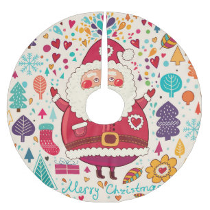 Funny Santa Claus Christmas Illustration Brushed Polyester Tree Skirt