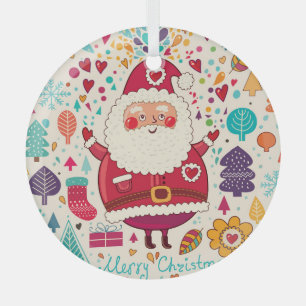 Funny Santa Claus Christmas Illustration Glass Tree Decoration
