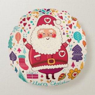 Funny Santa Claus Christmas Illustration Round Cushion