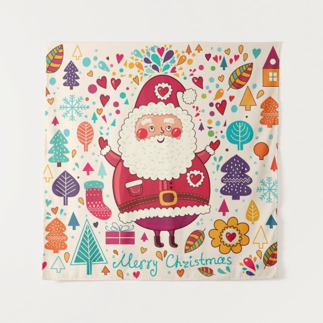 Funny Santa Claus Christmas Illustration Tapestry (Front)