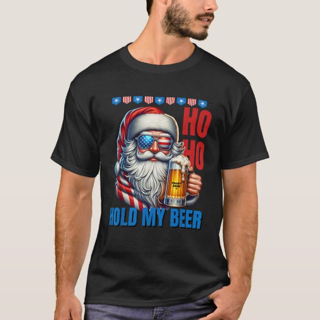 Funny Santa Claus Christmas July 4th Patriotic Hol T-Shirt (Front)