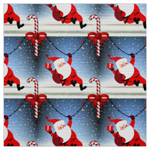 Funny Santa Claus delivering Gifts Candy Cane Fabric