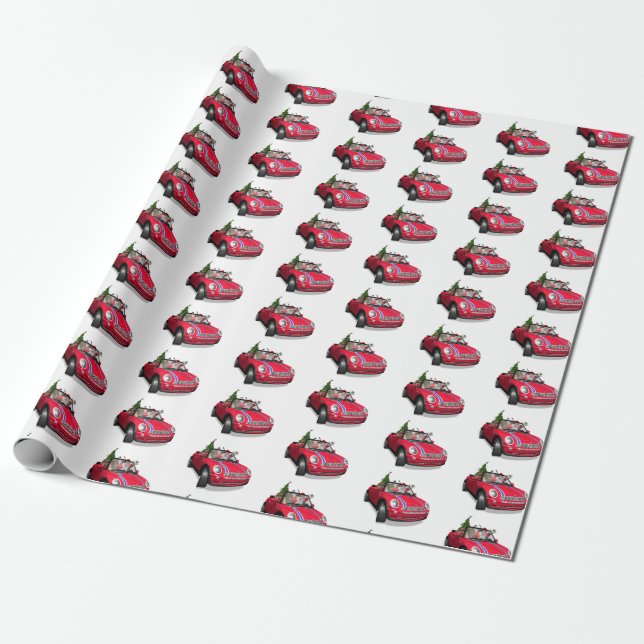 Funny Santa Claus Driving A Mini Wrapping Paper (Unrolled)