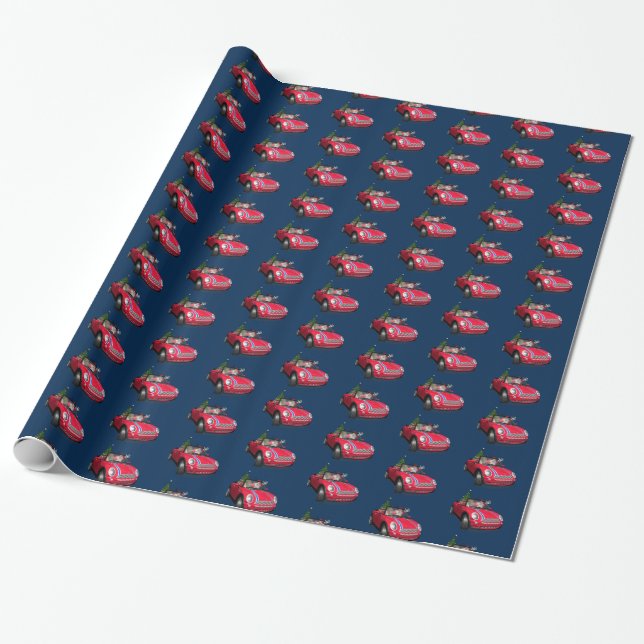 Funny Santa Claus Driving A Mini Wrapping Paper (Unrolled)