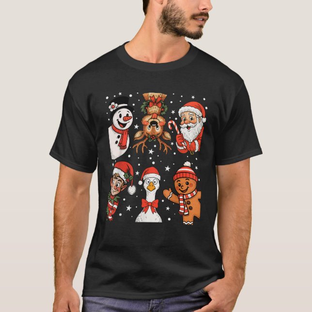 Funny Santa Claus Elf Snowman Ginger Bread Goose C T-Shirt (Front)