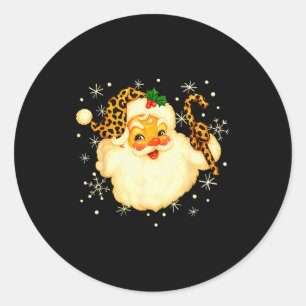 Funny Santa Claus Face Christmas Xmas Leopard Sant Classic Round Sticker