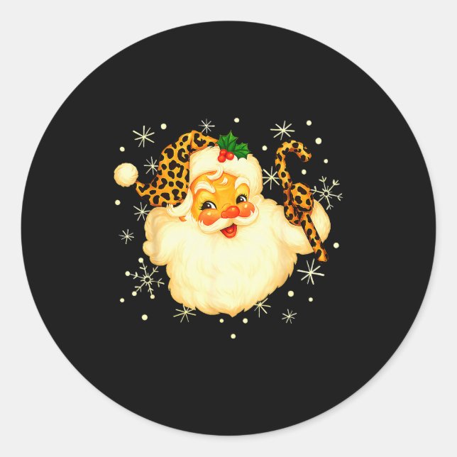 Funny Santa Claus Face Christmas Xmas Leopard Sant Classic Round Sticker (Front)