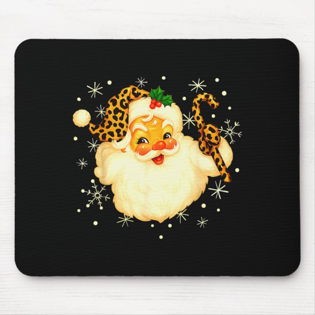 Funny Santa Claus Face Christmas Xmas Leopard Sant Mouse Pad (Front)