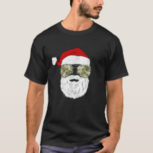Funny Santa Claus Face Sunglasses Camo Camouflage  T-Shirt