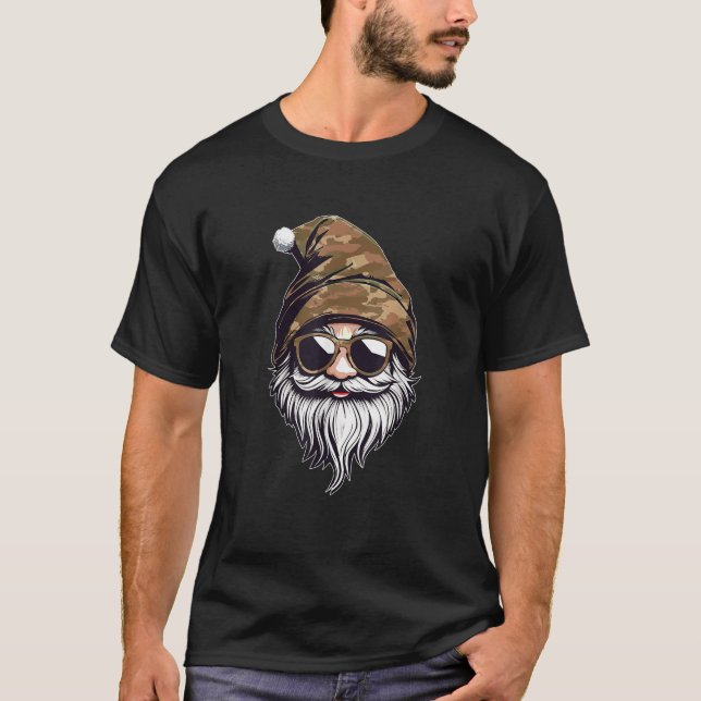 Funny Santa Claus Face Sunglasses Camo Camouflage  T-Shirt (Front)