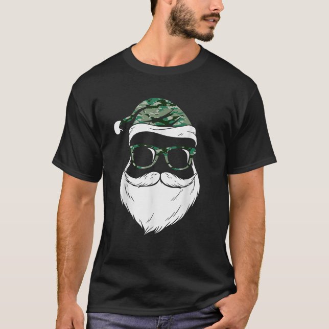Funny Santa Claus Face Sunglasses Camo Camouflage  T-Shirt (Front)