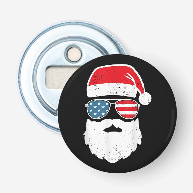 Funny Santa Claus Face Sunglasses Patriotic Americ Bottle Opener (Front)