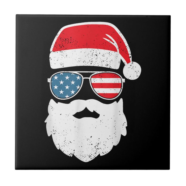 Funny Santa Claus Face Sunglasses Patriotic Americ Ceramic Tile (Front)