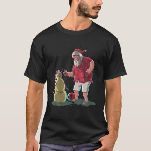 Funny Santa Claus Face With Hat Beard And Snowman T-Shirt