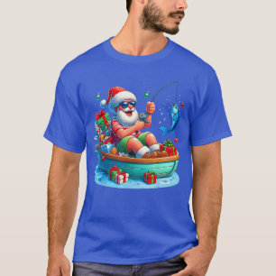 Funny Santa Claus Fishing Christmas In July Beach T-Shirt
