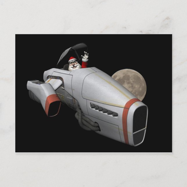 Funny Santa Claus Flying A Spacecraft Holiday Postcard (Front)