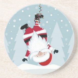 Funny Santa Claus Hanging Upside Down Coaster