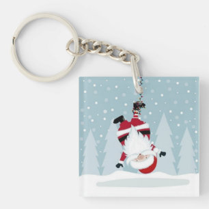 Funny Santa Claus Hanging Upside Down Key Ring