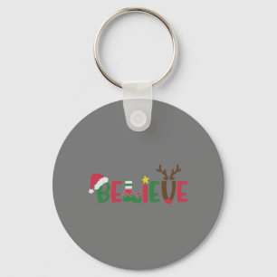 Funny Santa Claus Hat Believe Snowflakes Christmas Key Ring