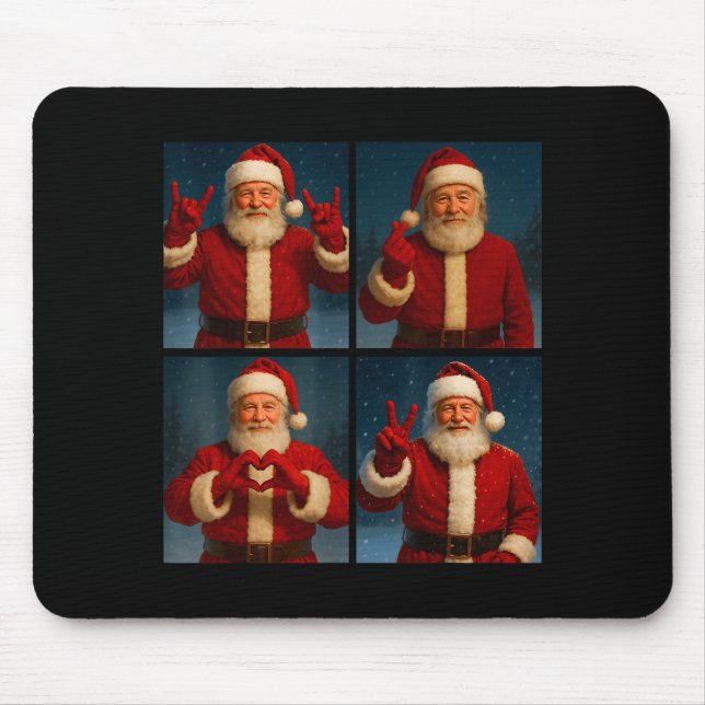 Funny Santa Claus Heart And Peace Sign Retro Chris Mouse Pad (Front)