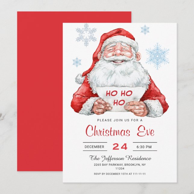 Funny Santa Claus Ho Ho Ho Holiday Christmas  Eve Invitation (Front/Back)