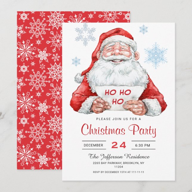 Funny Santa Claus Ho Ho Ho Holiday Christmas Party Invitation (Front/Back)
