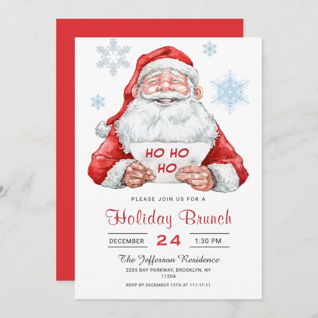Funny Santa Claus Holiday Brunch Christmas Party Invitation (Front/Back)