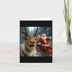 Funny Santa Claus In Sleigh With Reindeer Christma Card