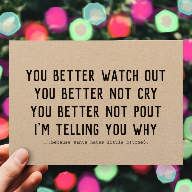 Funny Santa Claus Is Coming 2 Town Kraft Christmas Holiday Card (Creator Uploaded)