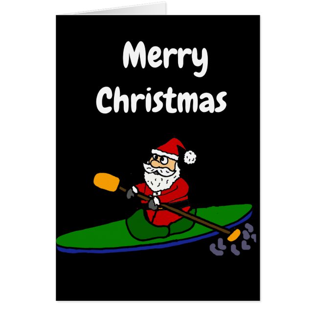 Funny Santa Claus Kayaking Christmas Cartoon (Front)