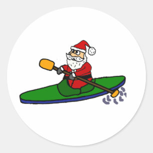 Funny Santa Claus Kayaking Christmas Cartoon Classic Round Sticker