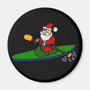 Funny Santa Claus Kayaking Christmas Cartoon Magnet