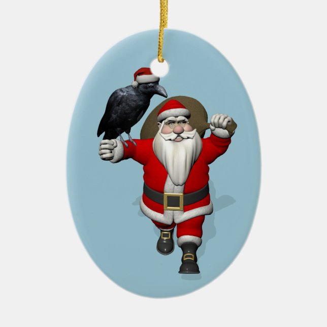 Funny Santa Claus Loves Ravens Ceramic Tree Decoration (Front)