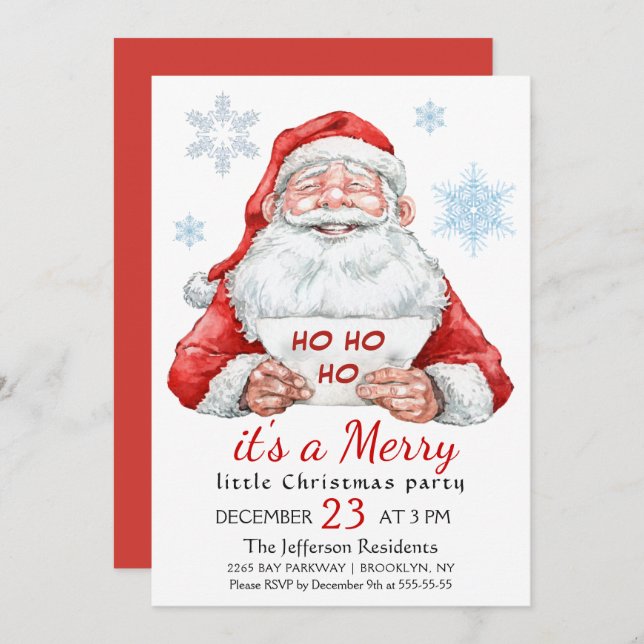 Funny Santa Claus Merry Christmas Little Party Invitation (Front/Back)