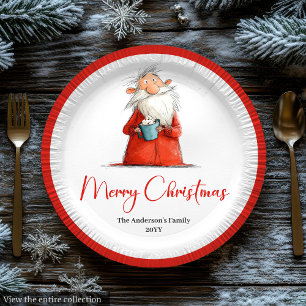 Funny Santa Claus Minimalist Holiday Tableware Paper Plate