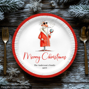 Funny Santa Claus Minimalist Holiday Tableware Set Paper Plate