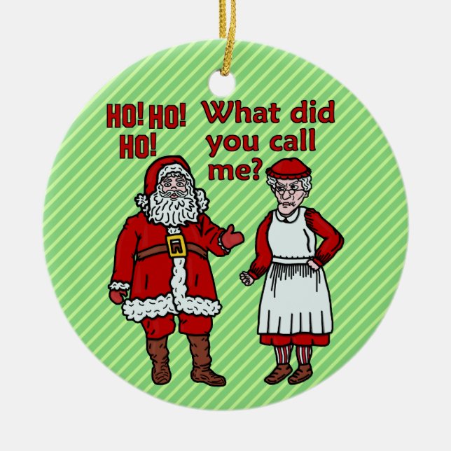 Funny Santa Claus & Mrs Christmas Ceramic Ornament (Front)