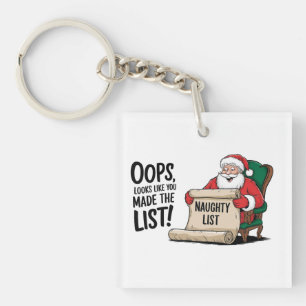 Funny Santa Claus Naughty List Christmas Design Key Ring
