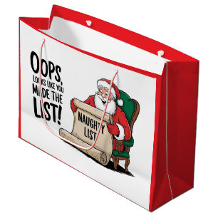 Funny Santa Claus Naughty List Christmas Design Large Gift Bag