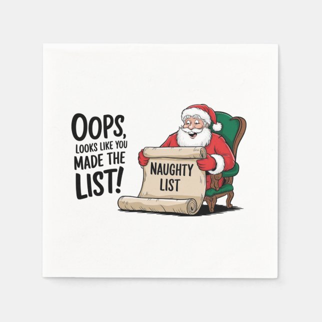 Funny Santa Claus Naughty List Christmas Design  Napkin (Front)