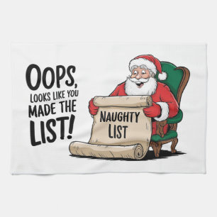 Funny Santa Claus Naughty List Christmas Design  Tea Towel