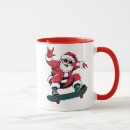 Funny Santa Claus on a skateboard Mug