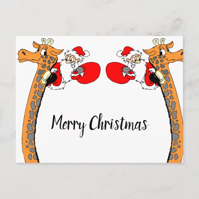 Funny Santa Claus On Giraffe Merry Christmas Postcard (Front)
