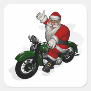 Funny Santa Claus On Green Vintage Motorbike Square Sticker