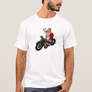 Funny Santa Claus On Green Vintage Motorbike T-Shirt