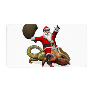 Funny Santa Claus On Huge Panther Chameleon