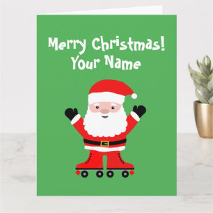 Funny Santa Claus on roller skates Christmas Card