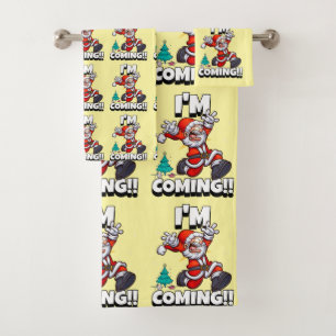 Funny Santa Claus Pattern Humourous Christmas  Bath Towel Set