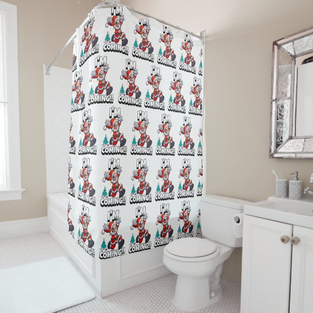 Funny Santa Claus Pattern Humourous Christmas Shower Curtain (In Situ)